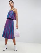 Asos Design Vertical Stripe Midi Skirt In Metallic Yarn - Multi