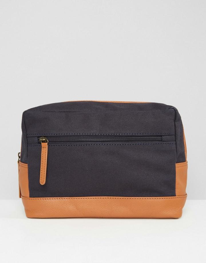 Asos Toiletry Bag In Leather And Canvas - Brown
