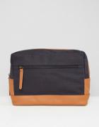 Asos Toiletry Bag In Leather And Canvas - Brown