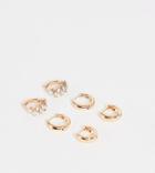 Asos Deisgn Pack Of 3 Huggie Hoops With Crystal Baguette Design In Gold Tone