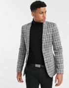 Asos Design Super Skinny Suit Jacket In Gray Tonal Check Jersey