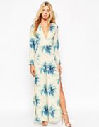 Asos Plunge Neck Jumpsuit With Wide Leg In Floral Print - Multi