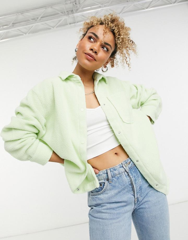 Weekday Bess Fleece Shirt In Green
