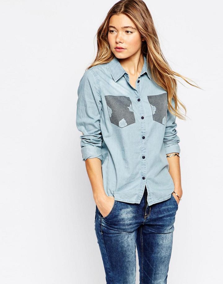 Blend She Adel Patch Shirt - Blue