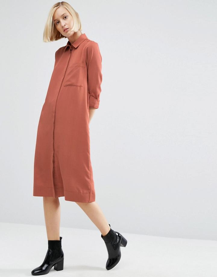 Asos Casual Midi Shirt Dress - Orange