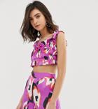 Dusty Daze Ruched Crop Top In Abstract Print Two-piece-purple