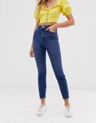 Asos Design Recycled High Rise Farleigh 'slim' Mom Jeans In Dark Wash-blues