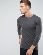 Asos Muscle Fit T-shirt With 3/4 Length Sleeves In Gray - Gray