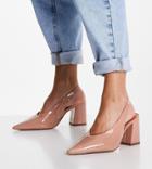 Asos Design Wide Fit Serina Slingback Block Heeled Shoes In Beige-neutral