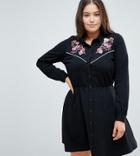 Asos Design Curve Embroidered Shirt Dress - Multi