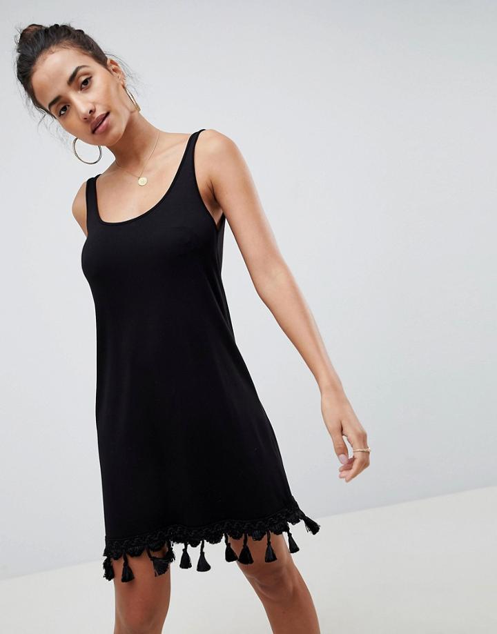 Asos Design Tassel Trim Vest Sundress - Black