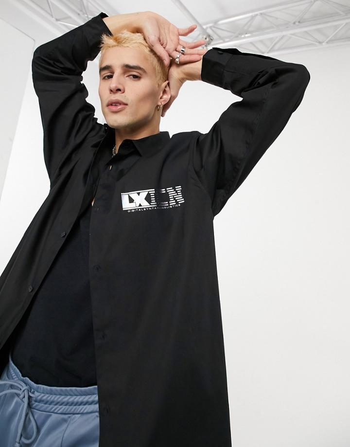 Asos Design Extreme Oversized Shirt In Black With Holographic Back Print
