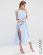 Asos Tall Crop Top Wrap Split Midi Dress - Blue