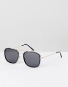 Asos Aviator Sunglasses In Black And Gold With Flat Lens - Black