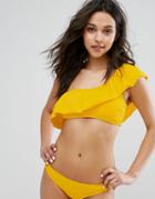 Vero Moda Ruffle One Shoulder Bikini Top - Yellow