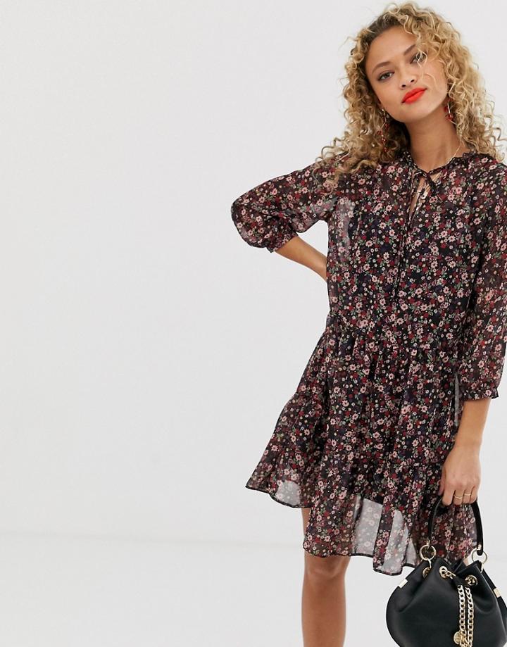 New Look Chiffon Tiered Dress In Floral Print - Multi