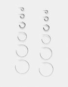 Asos Design Pack Of 6 Hoop Earrings In Thin And Thick Designs In Silver Tone