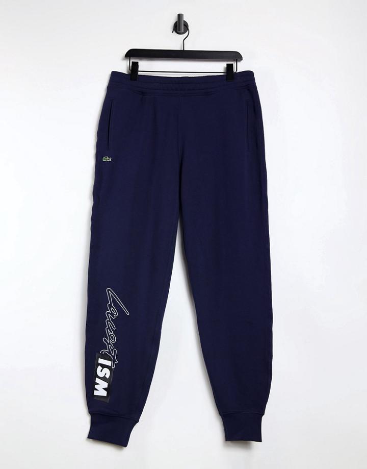 Lacoste Unisex Live Lacostism Print Fleece Sweatpants-navy