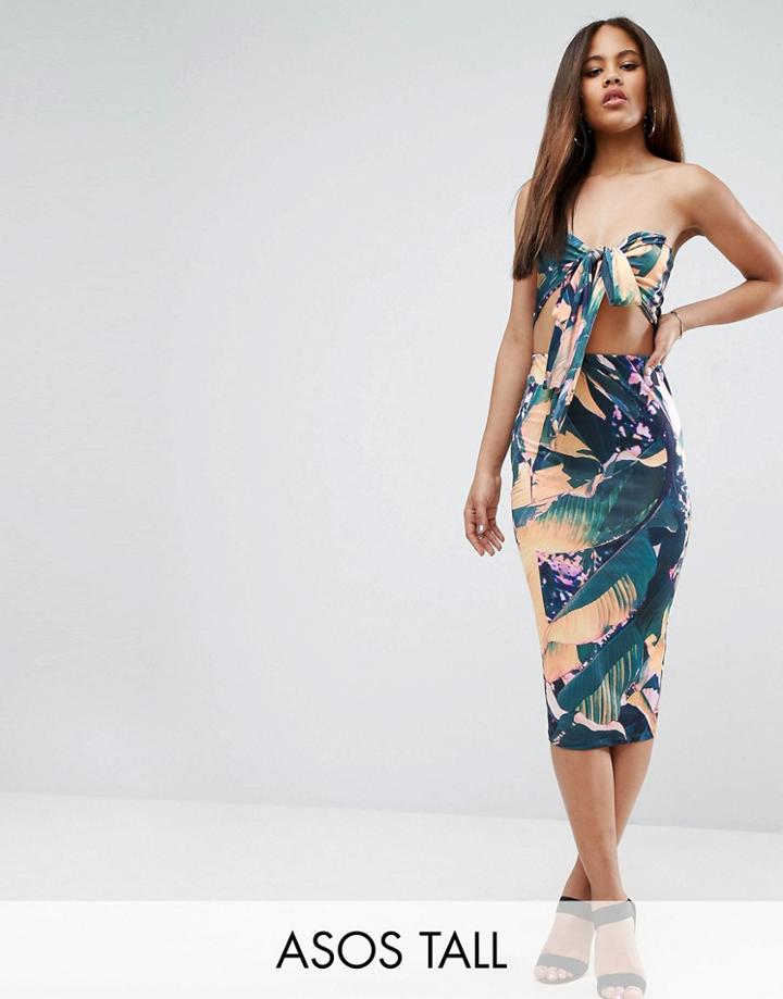 Asos Tall Tropical Bandeau Bow Midi Dress - Green