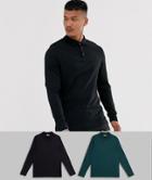 Asos Design Organic Long Sleeve Jersey Polo 2 Pack Multipack Saving - Multi