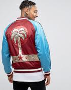 Diesel J-bakery Palm Embriodered Satin Stadium Jacket - Red