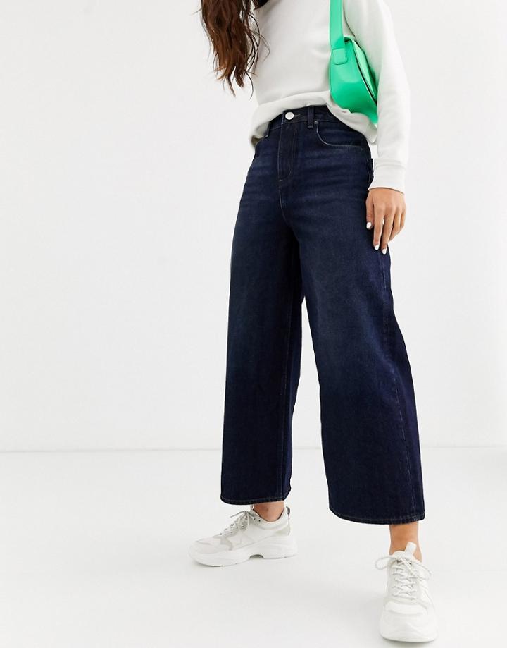 Asos Design Premium Wide Leg Jeans In Blackened Blue Wash