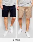 Asos 2 Pack Chino Shorts In Long Length Save