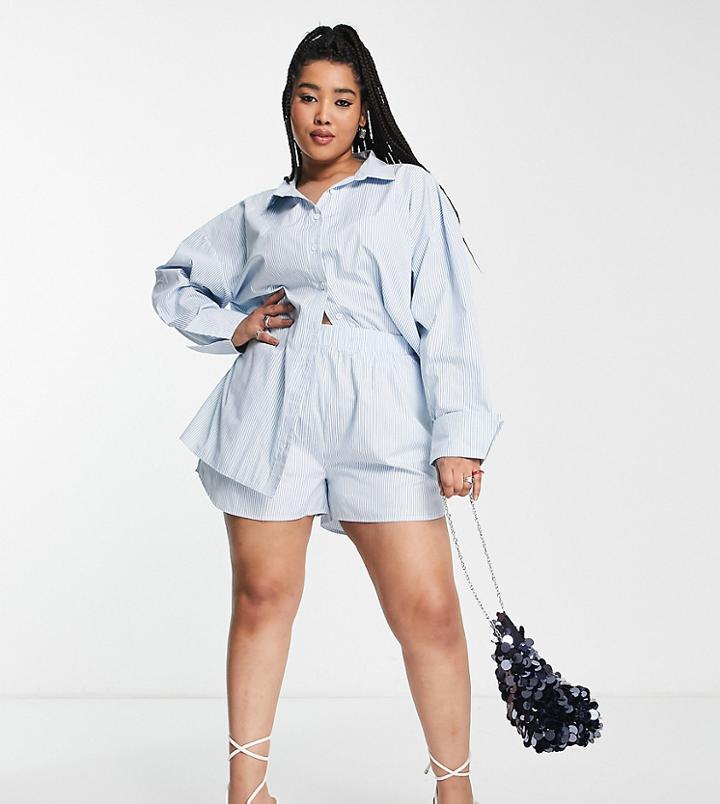 Public Desire Curve Stripe Poplin Shirt In Blue - Part Of A Set