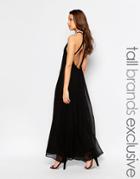 True Decadence Tall High Neck Swing Maxi Dress With Embellished Neck - Black