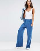 Asos Slouch Wide Leg Pants With Drop Pockets - Blue