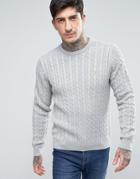 Farah Lewes Crew Sweater Cable Knit Slim Fit In Gray Marl - Gray