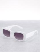 Asos Design Mid Square Sunglasses With Corner Bevel In Shiny White