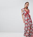 River Island Floral Print Ruffle Detail Maxi Dress - Red