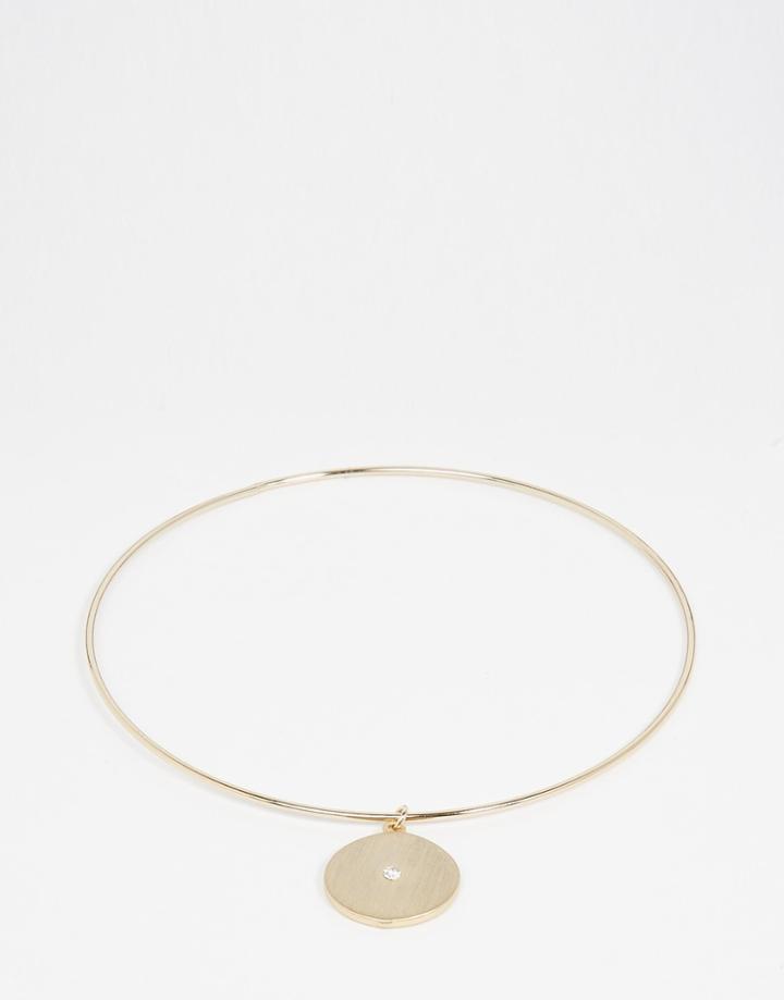 Orelia Fine Bangle With Disc - Pale Gold
