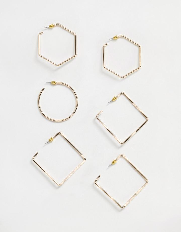 River Island Mixed Hoop Pack In Gold