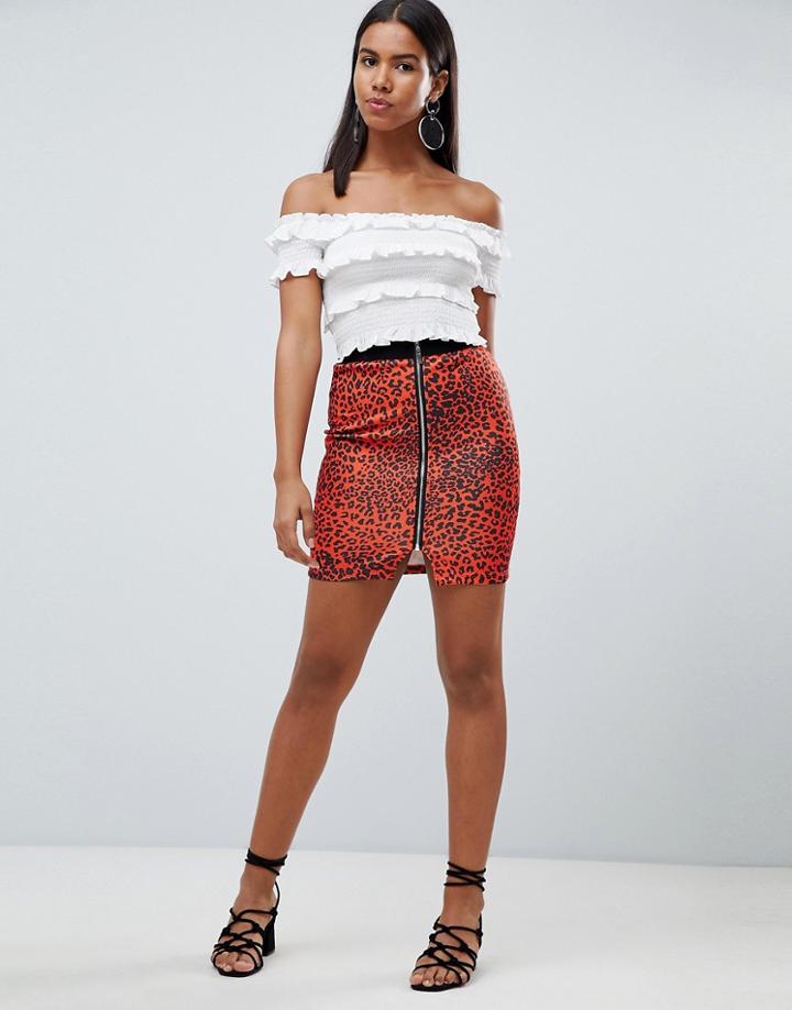 Rare London Leopard Printed Zip Printed Zip Front Mini Skirt-red
