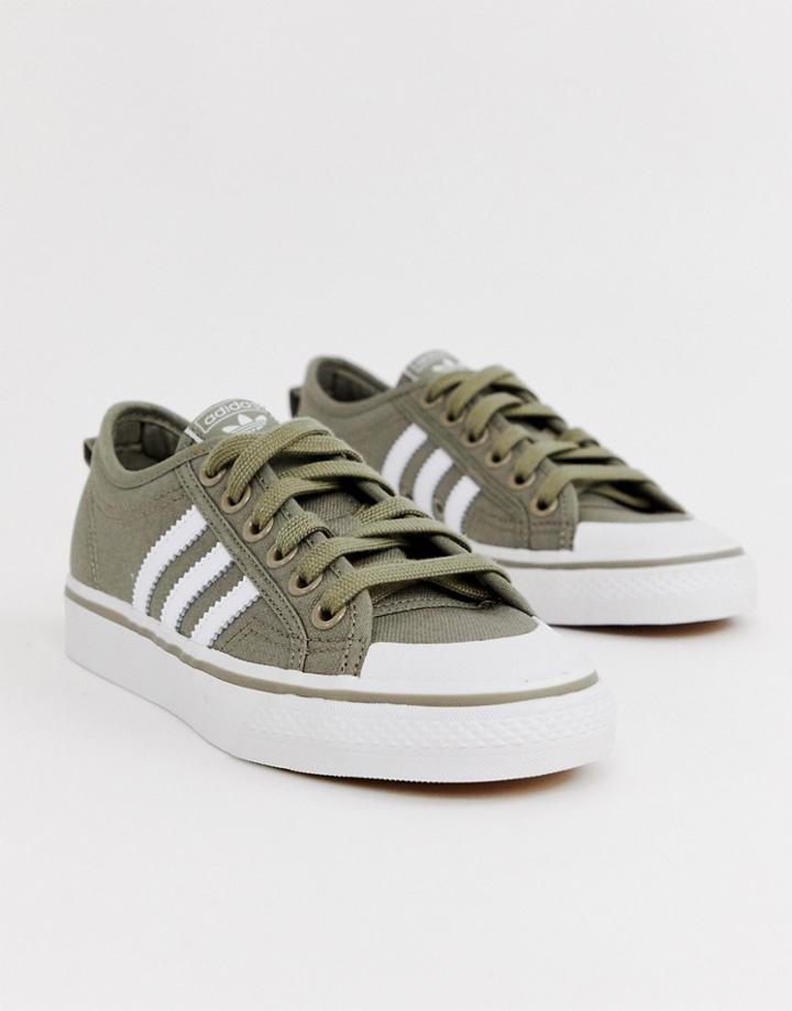 Adidas Originals Khaki And White Nizza Sneakers - Green