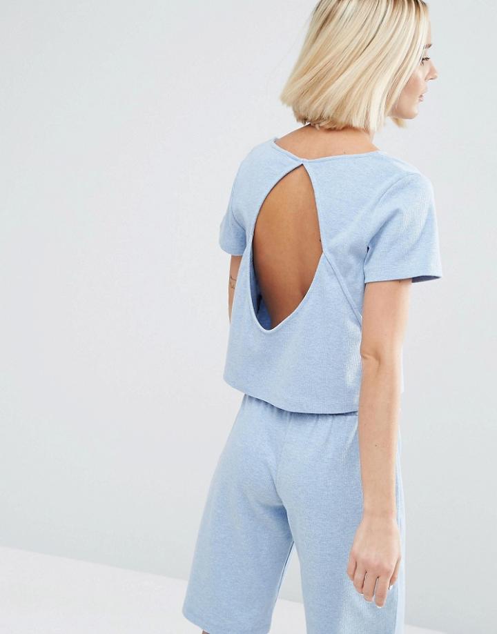 Asos Lounge Ribbed Short Sleeve Open Back Tee - Blue