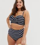 City Chic Curve Corfu Underwired Stripe Bandeau Bikini Top In Navy - Navy