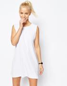 Asos Rib Dress With Dropped Armhole And Crew Neck - White