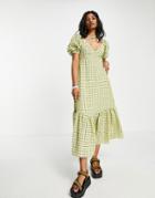 Topshop Textured Plaid Bust Cup Midi Dress In Lime-green