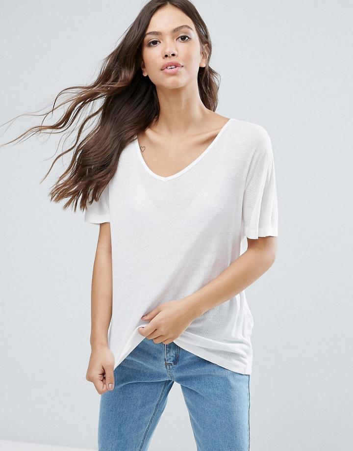 Brave Soul Loose Rib T-shirt - Cream