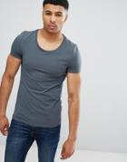 Asos Fitted Fit T-shirt With Scoop Neck And Stretch - Gray