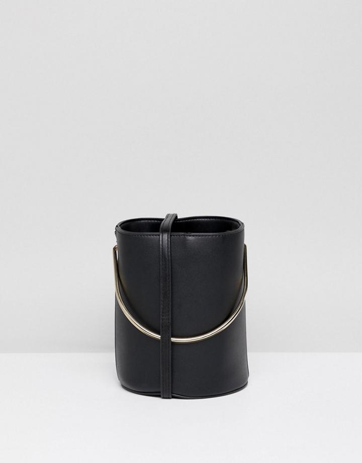 Mango Round Bucket Bag With Metal Handle - Black