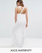 Asos Maternity Beach Jersey Clean V Cross Back Maxi Dress - White
