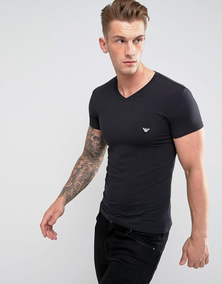 Emporio Armani Logo V-neck T-shirt In Muscle Fit - Black