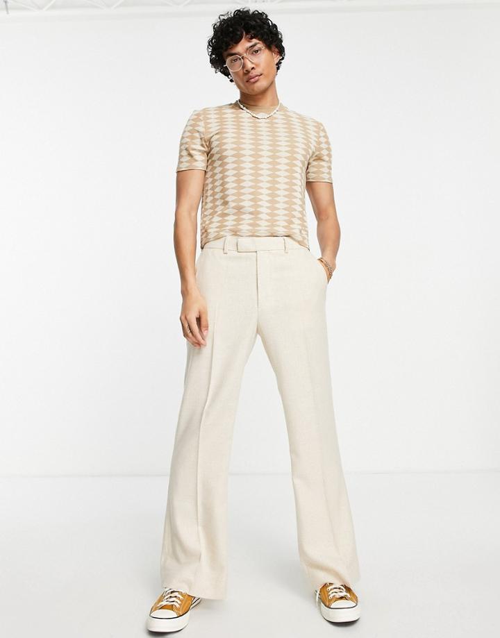 Asos Design Cropped T-shirt In Beige Jacquard-green