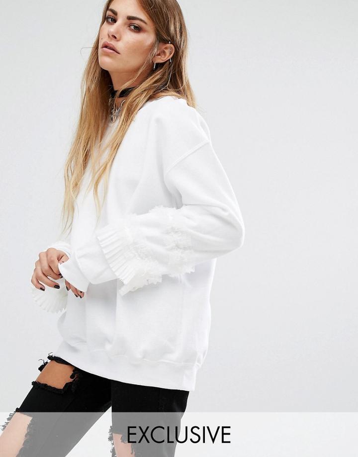 Reclaimed Vintage Sweat With Frill Arms - White