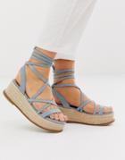 Asos Design Tabby Flatform Sandals In Denim - Blue