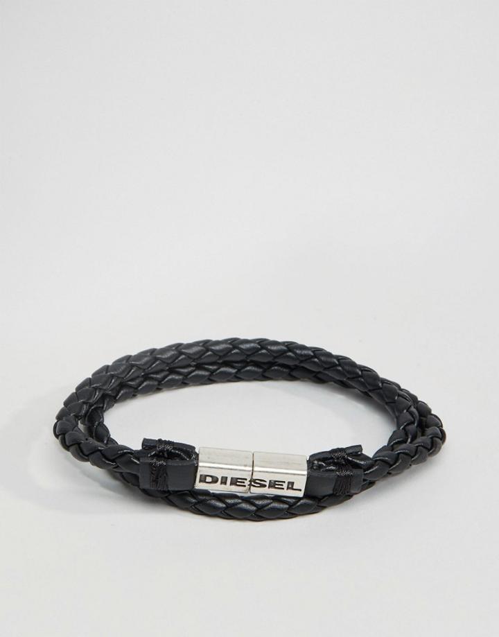 Diesel Alucy Faux Leather Wrap Bracelet - Black